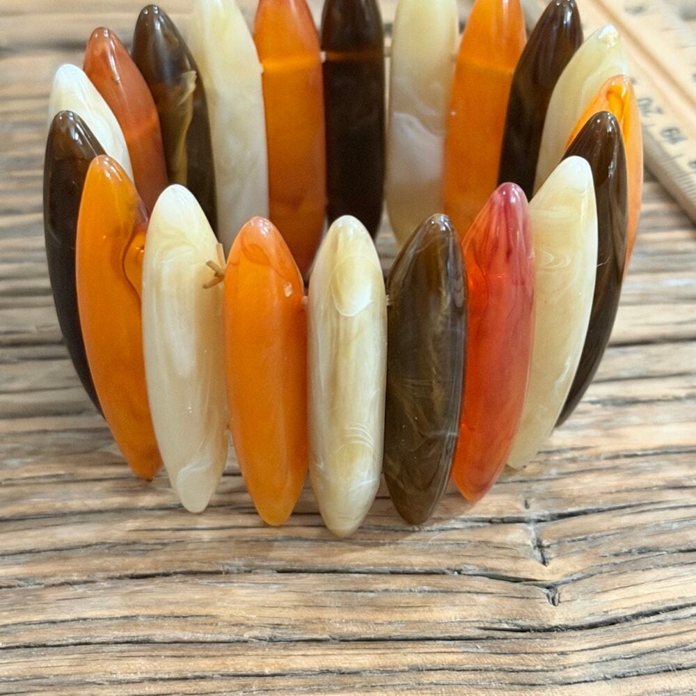 Bracelet Chunky Womens Stretch Marbled Lucite Segmented Panel Autumn Retro 1990s